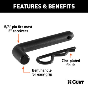 CURT hitch pin black zinc finish close-up resisting rust and corrosion