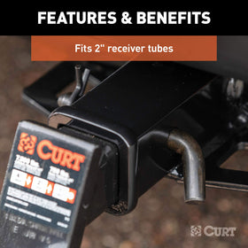 CURT hitch pin with included clip detail showing retention and safety