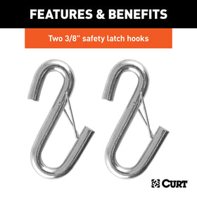 CURT cables connected between vehicle and trailer illustrating secure attachment while towing