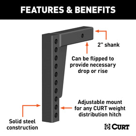 CURT shank installed on trailer demonstrating rise position for level towing