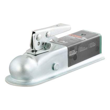 CURT coupler front profile showing zinc finish and 2" ball fit benefit