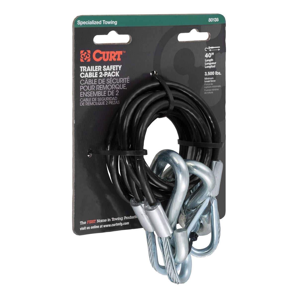 CURT safety cables installed on a small boat trailer in driveway showing practical towing readiness