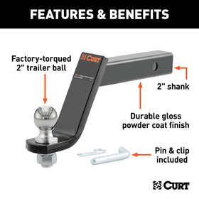 CURT closeup of factory-torqued 2-inch ball showing secure attachment and safety