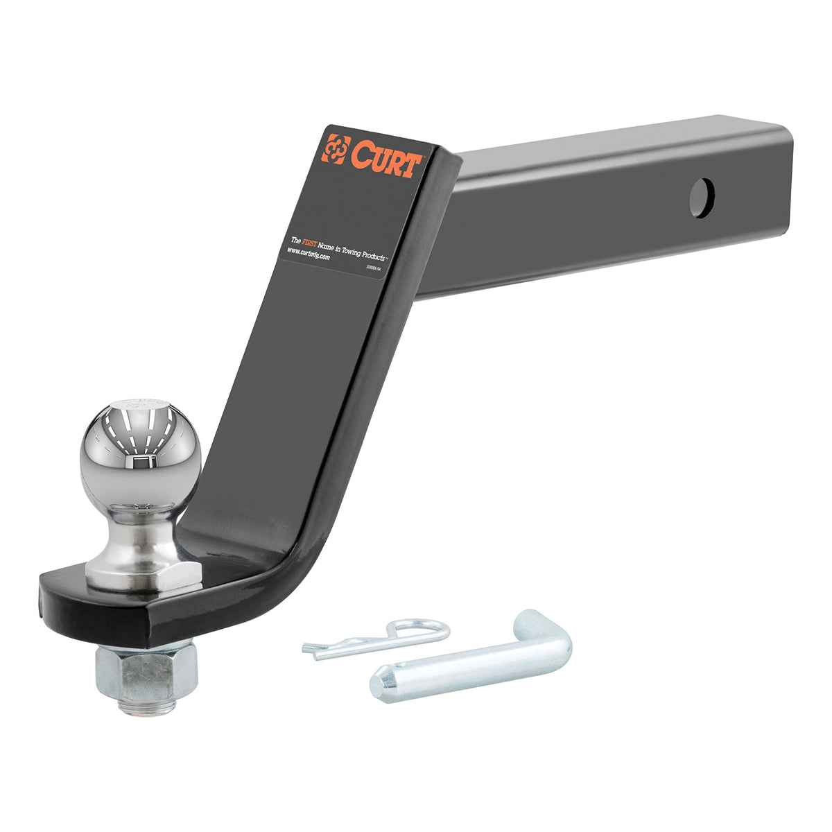 CURT loaded ball mount front profile showing ready-to-tow setup and robust construction