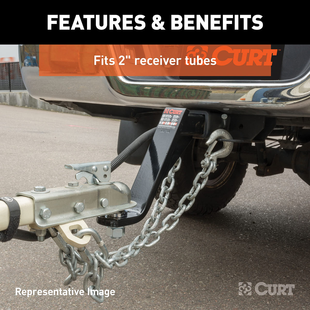 CURT ball mount installed in 2" receiver with pin, quick hitching advantage