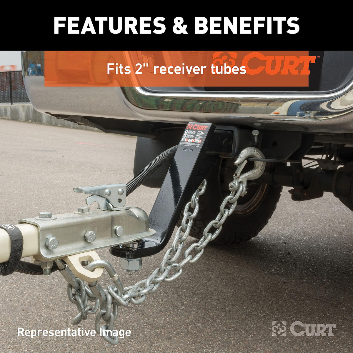 CURT hollow 2x2 shank detail demonstrating reduced weight and anti-rattle compatibility