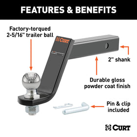 CURT hollow 2" shank detail highlighting reduced weight and anti-rattle use
