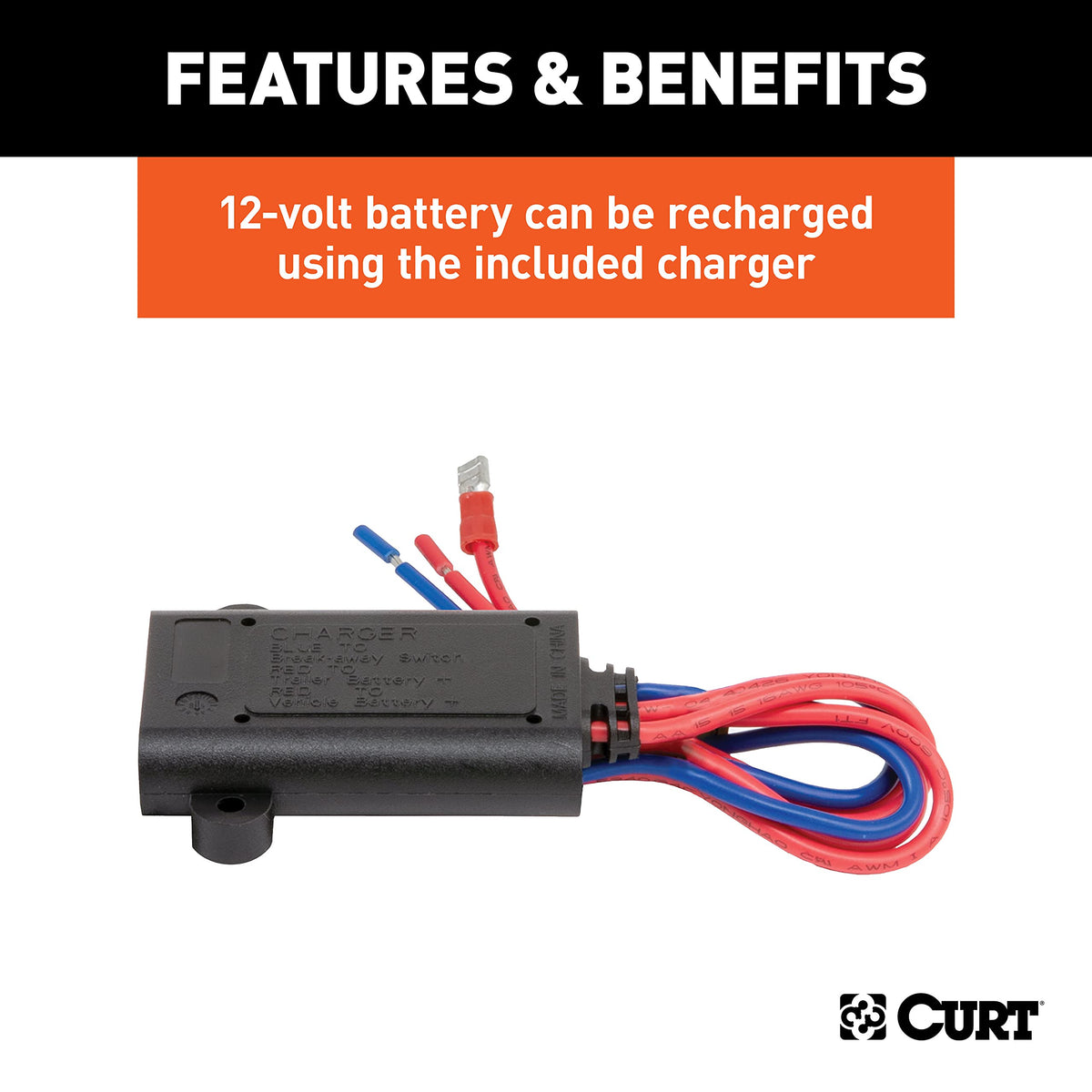 CURT lockable battery case open to show protected wiring and weather resistance