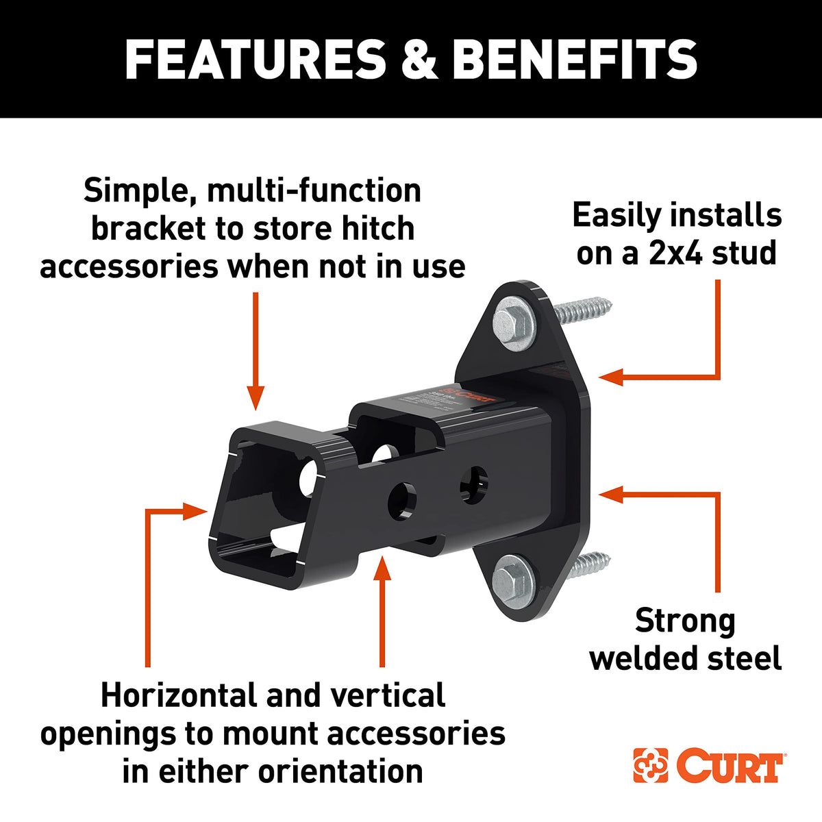 CURT mounted horizontally with ball mount installed showing quick access and space saving