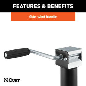 CURT jack mounted on trailer showing compact stowage and clearance