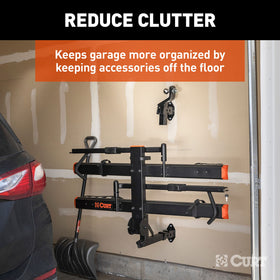 CURT mounted vertically holding a bike rack showing versatile storage orientation and protection