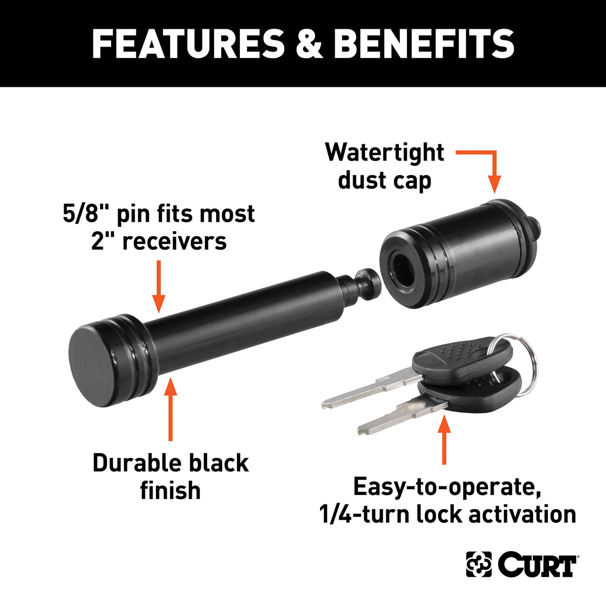 CURT side profile showing 2.85-inch usable pin length for compatibility
