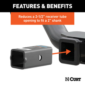 CURT reducer beside ruler showing compact size and easy storage