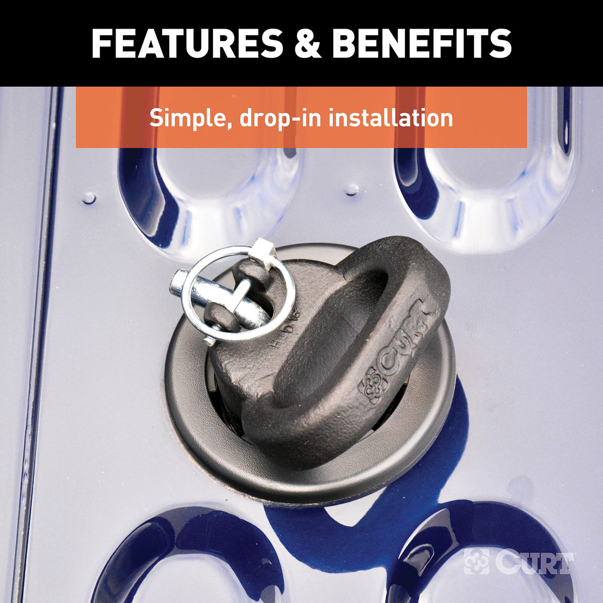CURT retention shank detail showing retention balls for locked-in safety