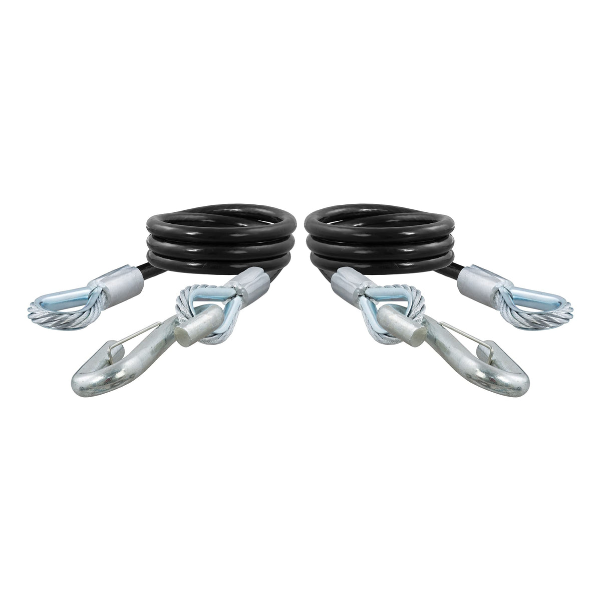 CURT safety cable front view showing hooks and coiled design for secure towing