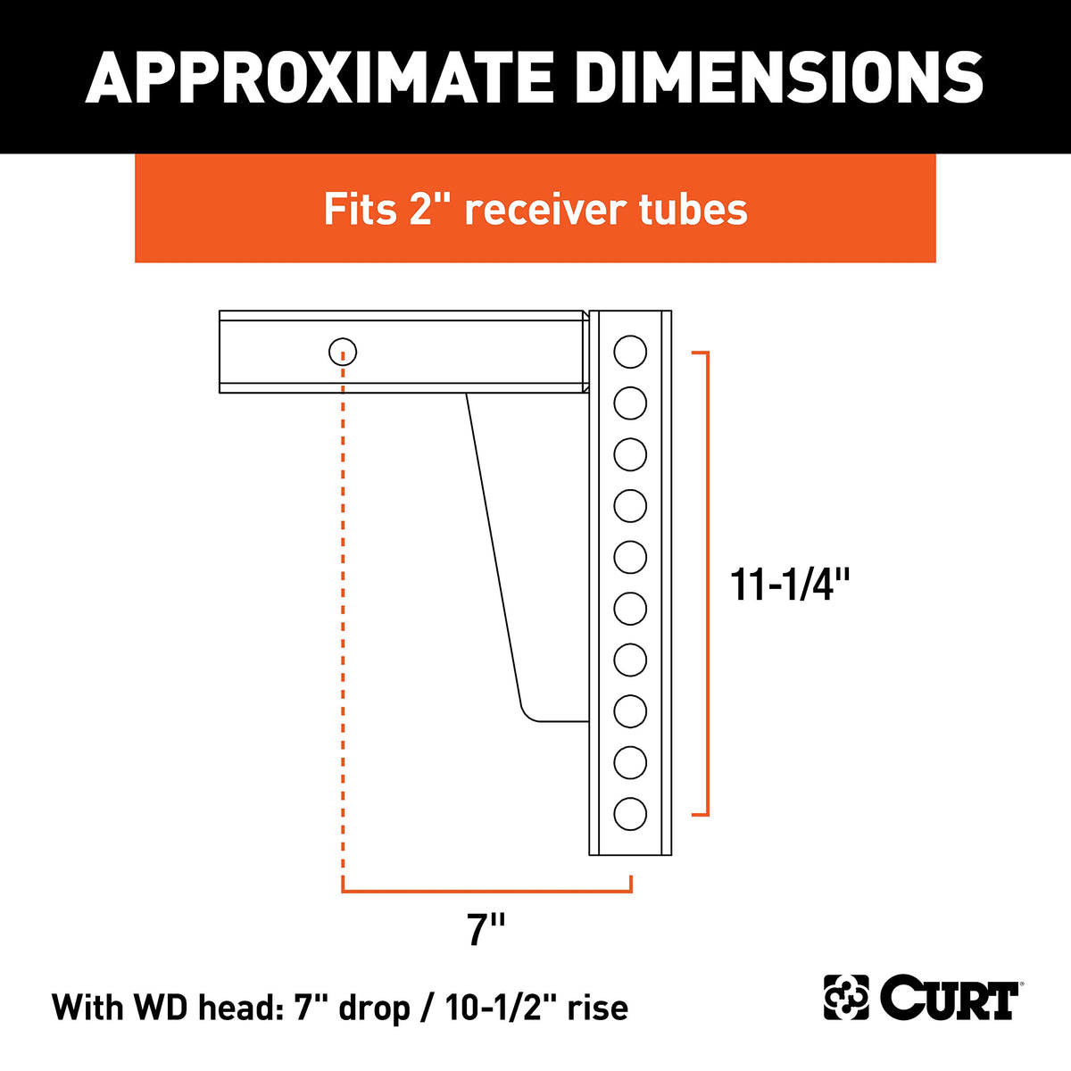 CURT close-up of vertical shank holes showing spacing and precise adjustment