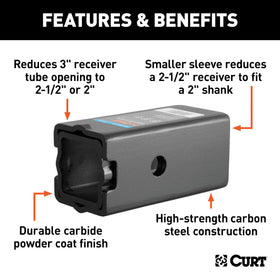 CURT sleeve installed in a 3-inch receiver demonstrating secure fit benefit