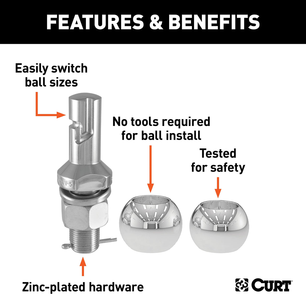 CURT 1-7/8 inch ball head detail demonstrating compact size and 3,500 lb capacity