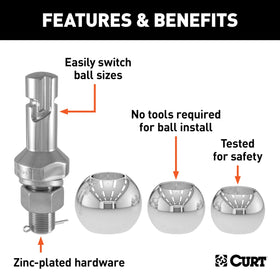 CURT 1-7/8-inch ball close-up highlighting light-duty towing benefit