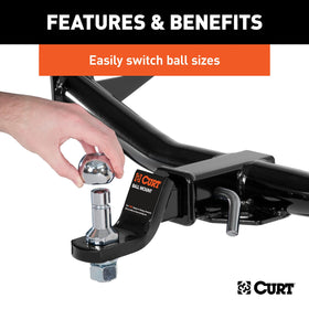 CURT 2 inch ball head detail highlighting larger diameter and 6,000 lb capacity