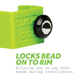 CushCore Bead Bro on a wheel in a workstand for quick, safe installs benefit