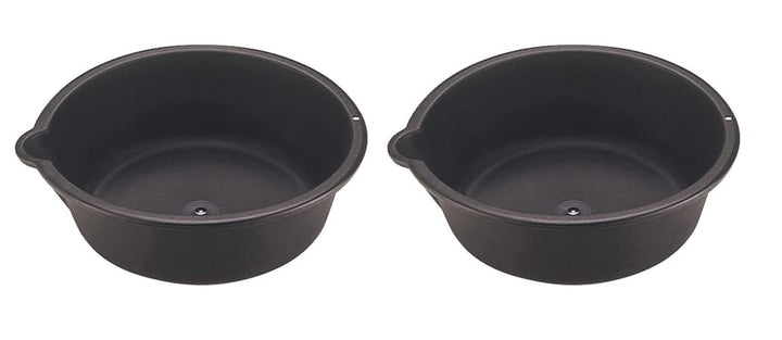 Custom Accessories oil drain pan front view showing pouring spout and easy handling benefit
