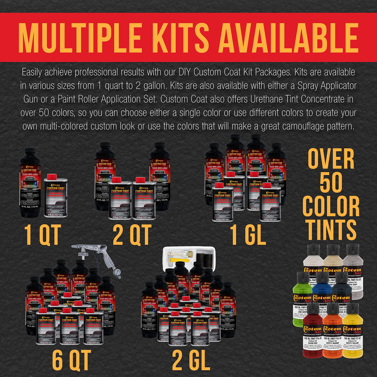 Custom Coat tint concentrate cans beside base showing color customization benefit
