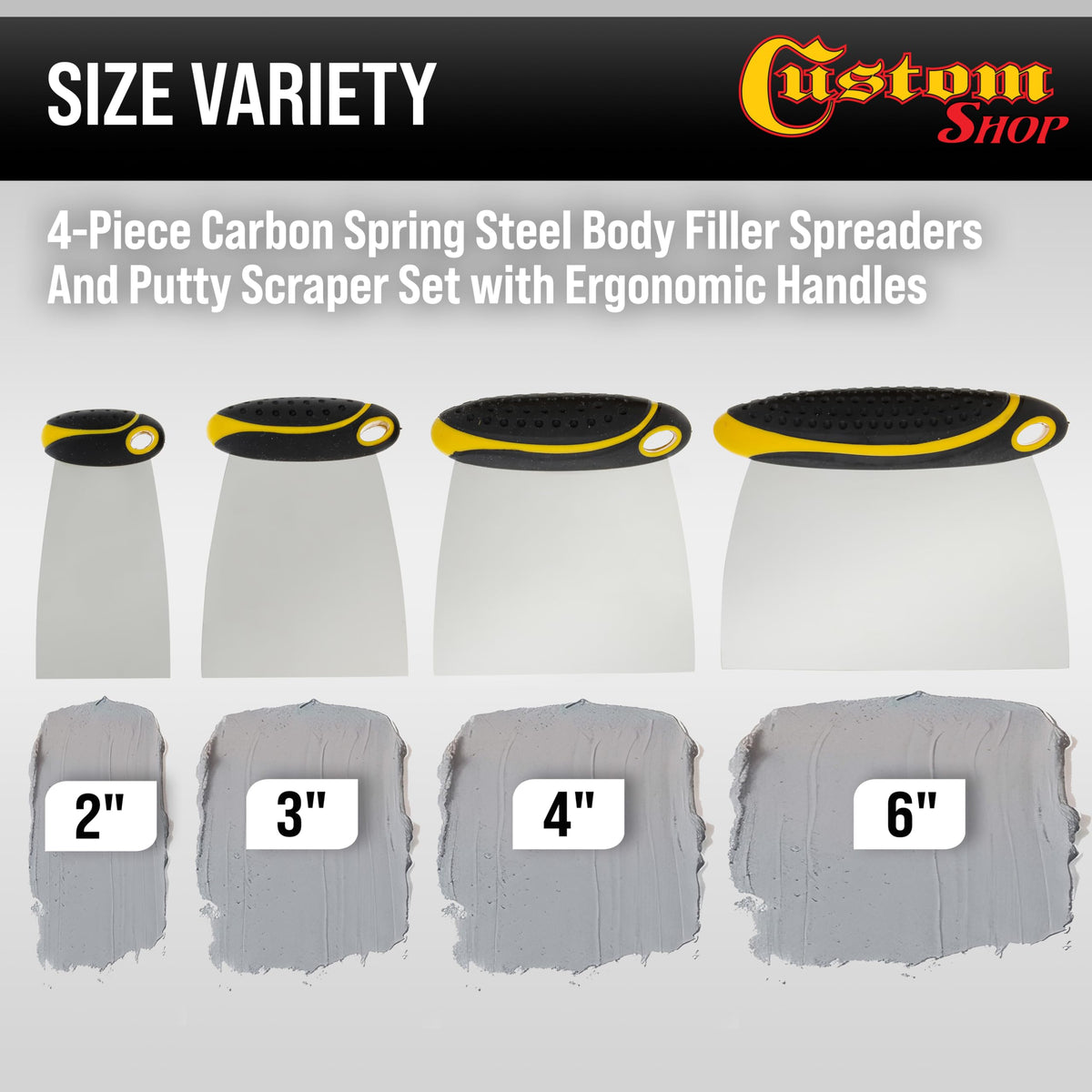 Custom Shop close-up of carbon spring steel blade highlighting smooth edge for cleaner spreads