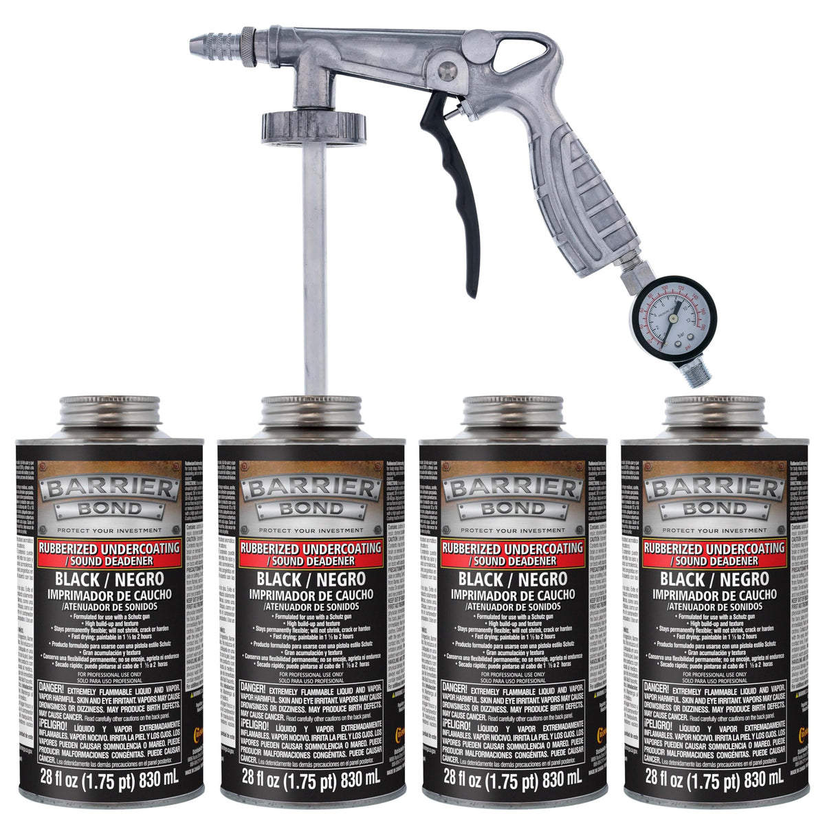 Custom Shop front view of Barrier Bond cans showing kit and labeling for clear identification and convenience