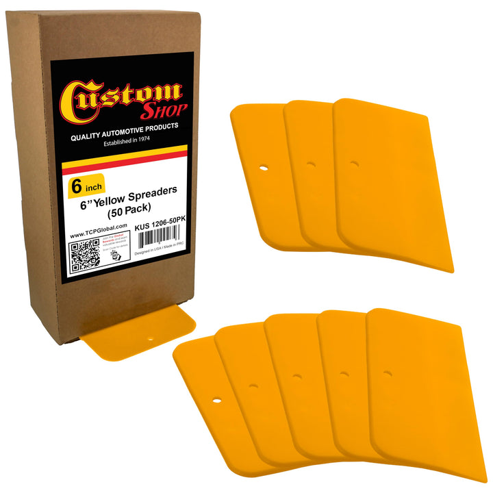 Custom Shop front pack of 50 spreaders showing quantity and benefit