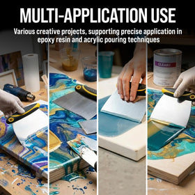 Custom Shop set on workbench with epoxy pour project for precise resin spreading and finishing