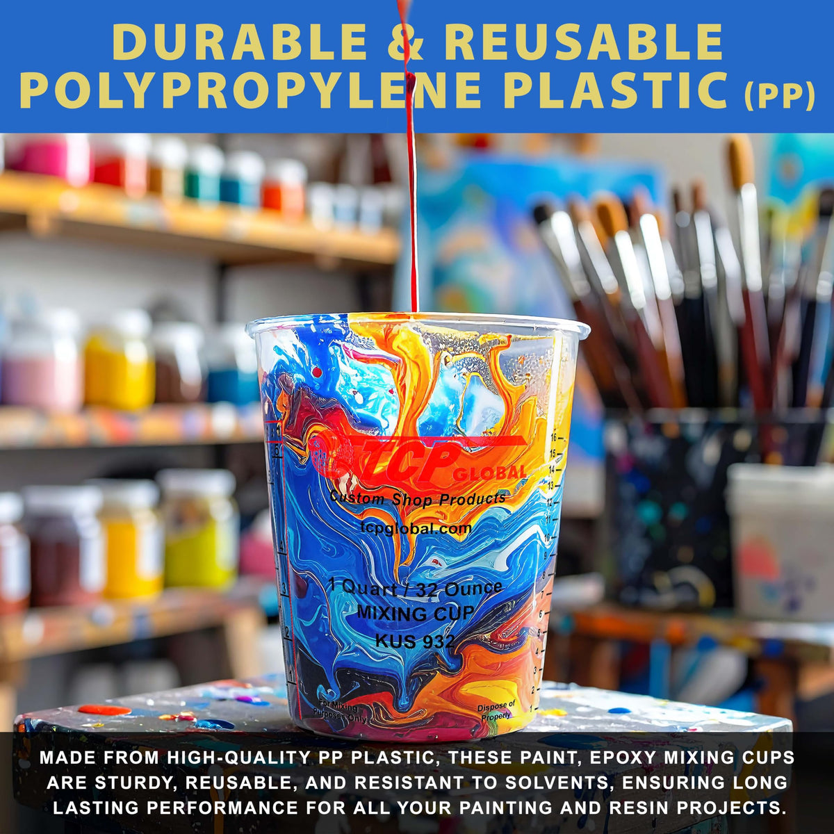 Custom Shop cup being used to mix epoxy demonstrating easy visibility