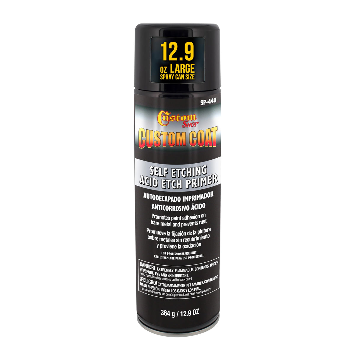 Custom Shop front can showing primer label and instant corrosion protection