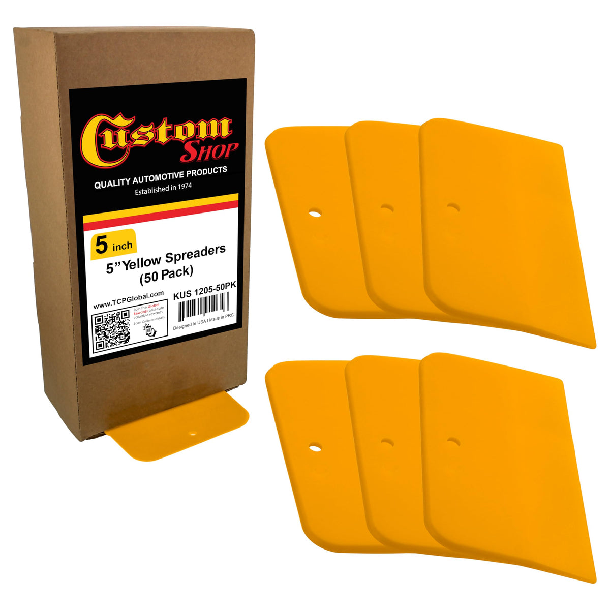 Custom Shop front packaging showing 50-piece spreader pack and usability