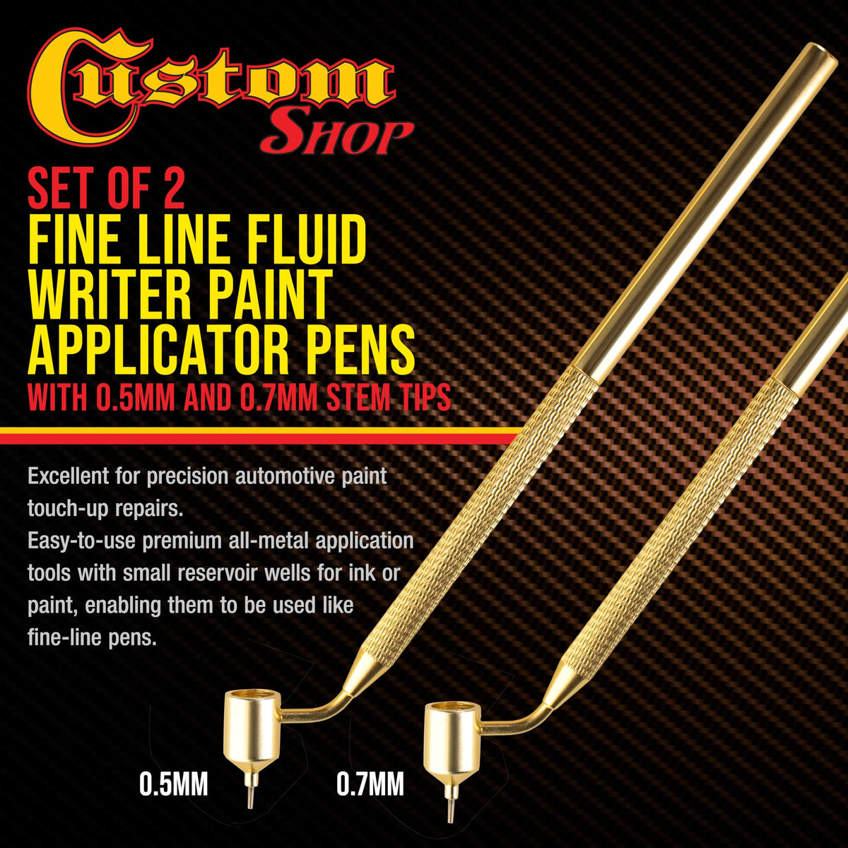 Custom Shop stem tip close-up highlighting 0.5mm and 0.7mm accuracy