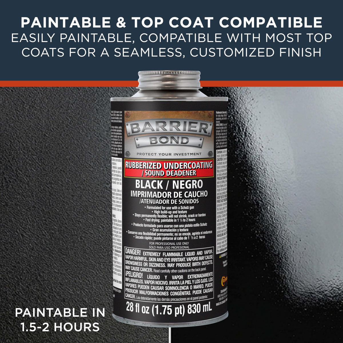 Custom Shop close-up of cured rubberized texture showing flexible, chip-resistant protective finish