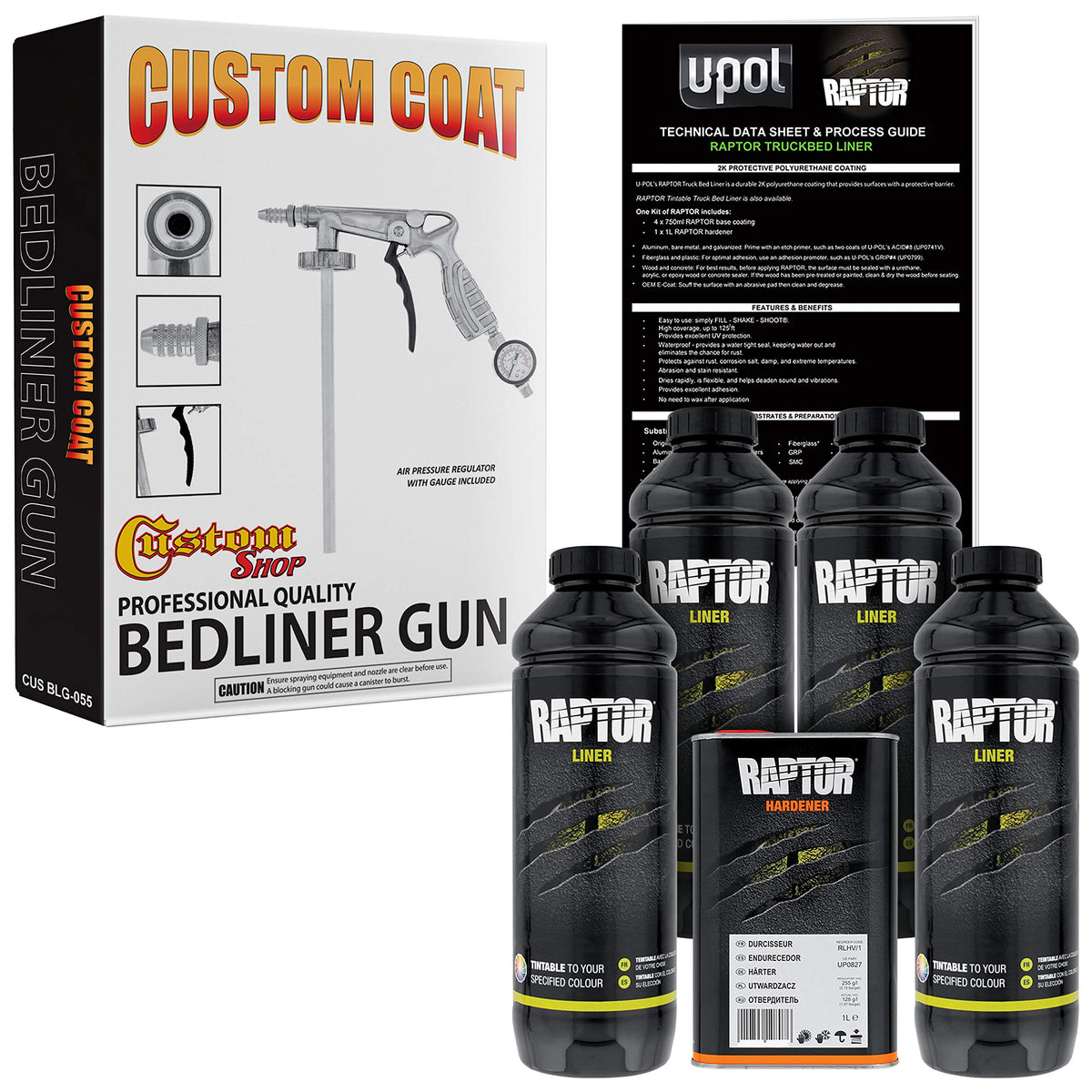 Custom Shop U-Pol Raptor front packaging showing kit contents and benefits