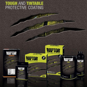 Quart can label of U-Pol Raptor showing mixing instructions and product branding for clarity