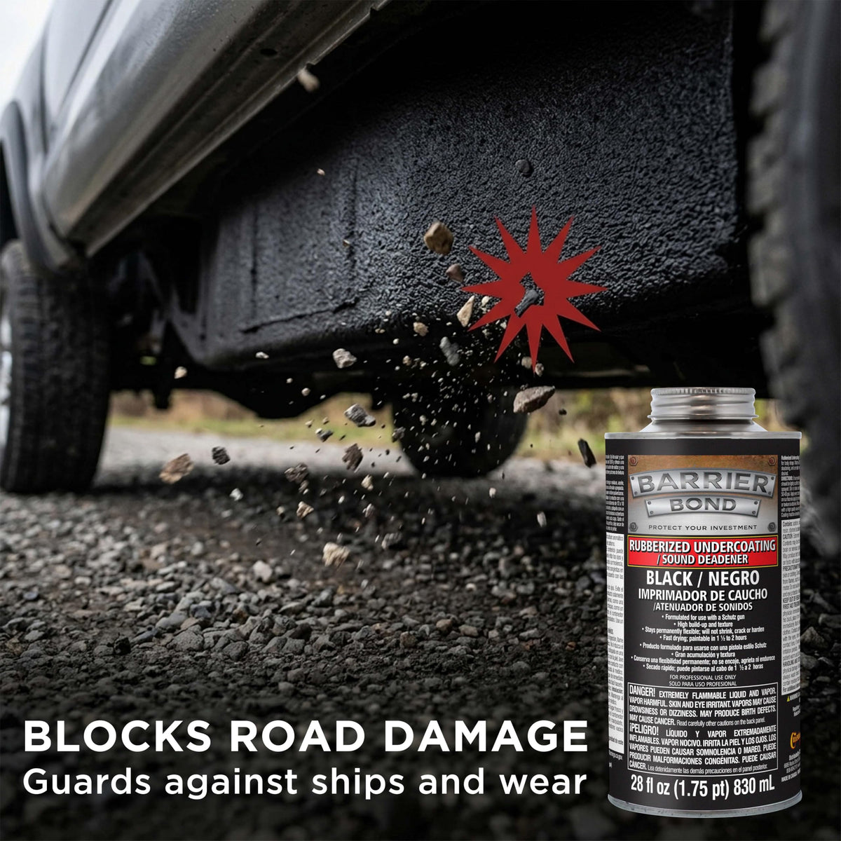 Custom Shop coated vehicle underbody illustrating rust protection and debris resistance in use