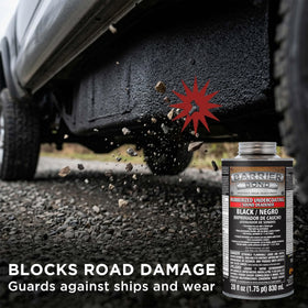 Custom Shop coated vehicle underbody illustrating rust protection and debris resistance in use