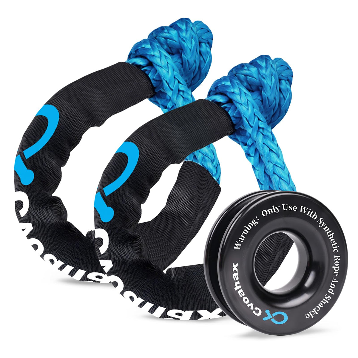 Cvoahax kit front view showing two shackles and recovery ring for lightweight recovery