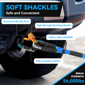 Cvoahax rope stretched between trucks during offroad recovery demonstrating shock absorption