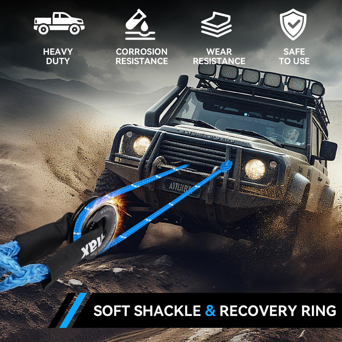 Cvoahax soft shackle close-up showing UHMWPE fiber weave and abrasion resistance