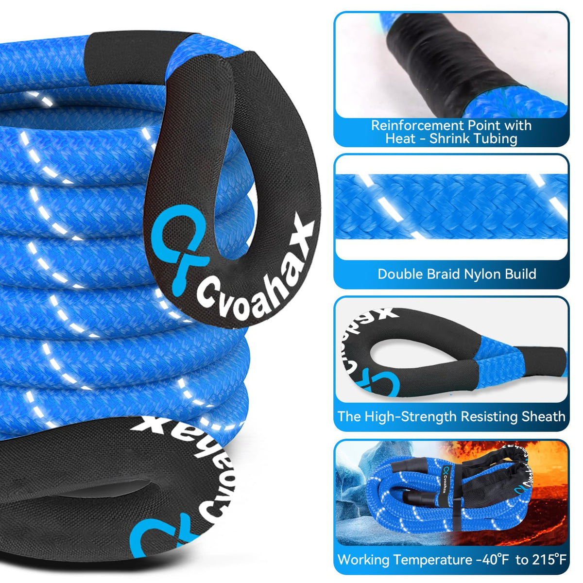 Cvoahax UHMWPE soft shackles detail illustrating lightweight corrosion resistance