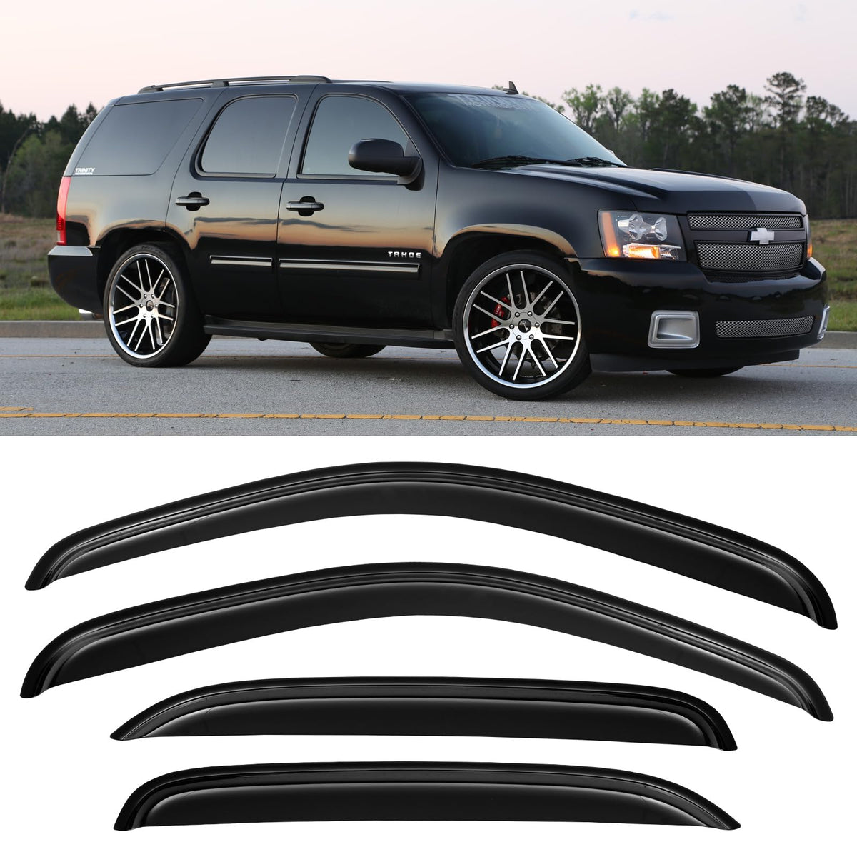 Cxdar front visor set installed on Tahoe Yukon showing full fit and protection