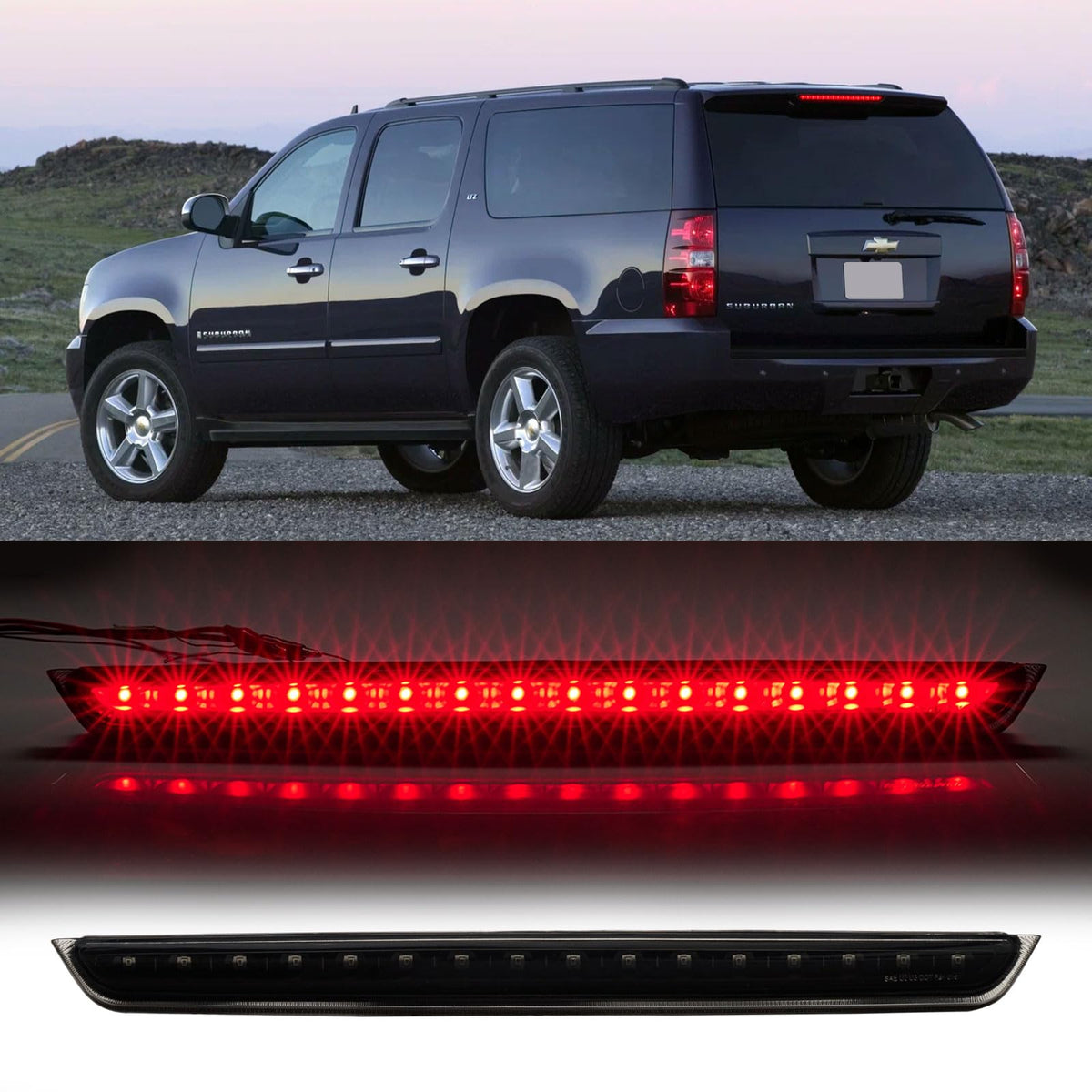 Cxdar front view of third brake light showing clean fit and improved visibility