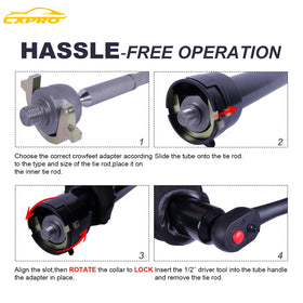 CXPRO tool in use removing an inner tie rod demonstrating accessibility without rack removal