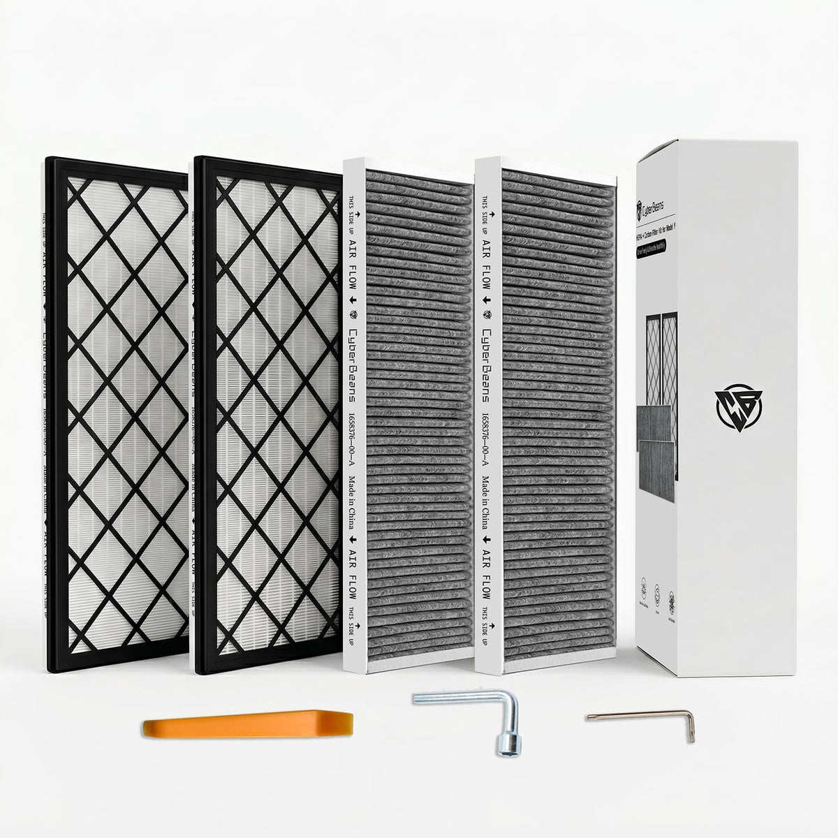 CYBERBEANS front-packaging showing four replacement filters and benefits