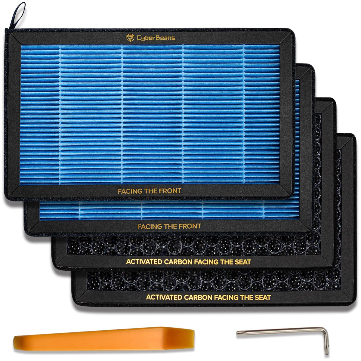 CYBERBEANS front packaging showing four-pack and Tesla compatibility, clear value