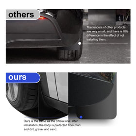 CYBERBEANS installed rear wheel mudflap showing broader coverage and road spray reduction